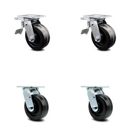 Service Caster 5 Inch Phenolic Swivel Caster Set with Ball Bearing 2 Total Lock Brake SCC SCC-TTL30S520-PHB-2-S-2